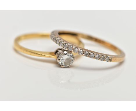 TWO 18CT GOLD DIAMOND RINGS, a diamond single stone ring, claw set to knife edge shoulder, estimated modern round brilliant c