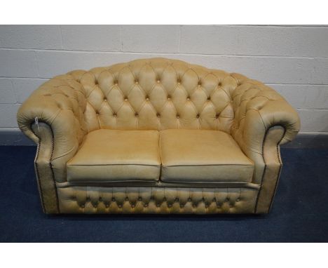 A TAN LEATHER CHESTERFIELD SOFA, inner width 99cm x 162cm