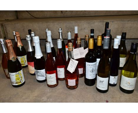 WINE, a collection of eleven bottles of sparkling wine, seven bottles of rose wine, six white wines and four red wines compri