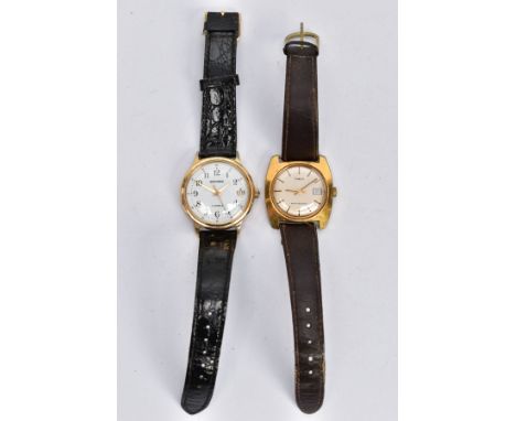 TWO GENTS WRISTWATCHES, to include a gold plated hand wound watch, white dial signed 'Sekonda' with Arabic numerals and date 