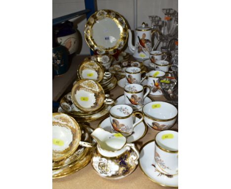 HAMMERSLEY TEA WARES, comprising a pheasant pattern coffee set for six, coffee pot cracked, painted 5527 mark to base, togeth