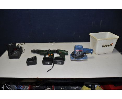 THREE BOSCH POWER TOOLS comprising of a PSS 230 240v Sander (PAT fail due to uninsulated plug but working) a PSR120 12v cordl