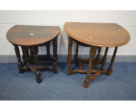 A GOOD REPRODUCTION SMALL OAK GATE LEG TABLE, and another oak gate leg table (2)