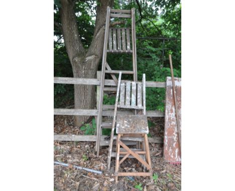 THREE WOODEN STEP LADDERS the tallest being 196cm high