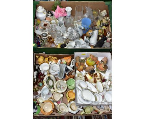 THREE BOXES OF CERAMICS AND GLASSWARE, including small animal sculptures and ornaments Sherratt &amp; Simpson, Border Fine Ar
