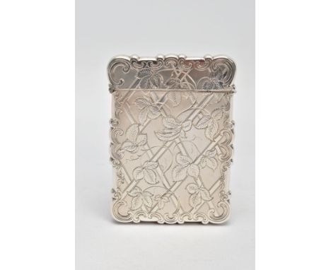 A VICTORIAN SILVER CARD CASE by Edward Smith Birmingham 1850, engine turned vine design, 9.5cm x 6.8cm