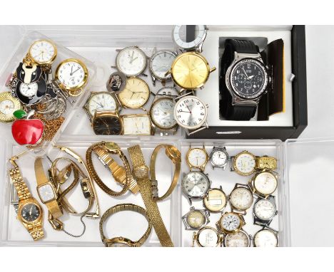 A SELECTION OF WATCHES AND WATCH CASES, to include a cased Hugo Boss Gentleman's chronograph wristwatch with black rubber str