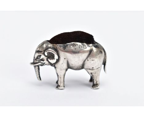 A SILVER PIN CUSHION modelled as a Elephant, maker Adie &amp; Lovekin (silver marks not clear and the trunk damaged), 2.5cm f