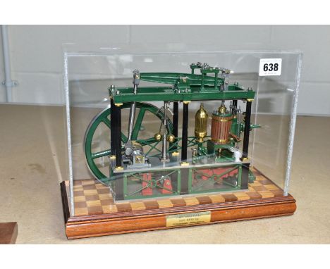 A CASED HANDBUILT SCALE MODEL OF A LADY STEPHANIE SIX COLUMN LIVE STEAM BEAM ENGINE, not tested, constructed and finished to 