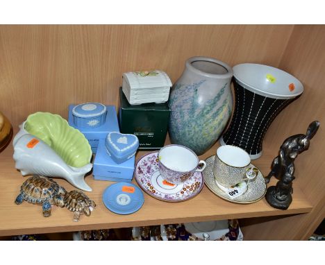 A GROUP OF CERAMICS, STONEWARE etc, comprising a Bridgwood &amp; Son Victorian teacup and saucer, a Sunderland lustre teacup 