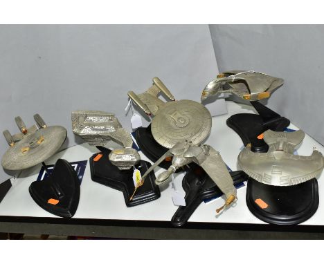 SIX FRANKLIN MINT STAR TREK: THE NEXT GENERATION PEWTER MODELS, all with stands and most with leaflets, comprising 'THE TRIPL