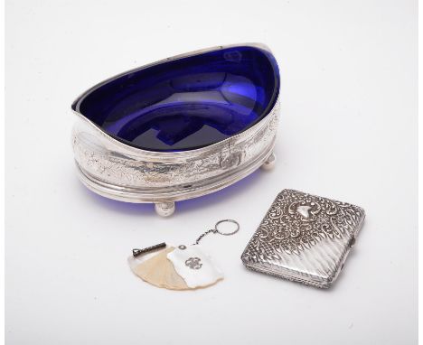 
	
		Y&nbsp;A George III silver oval bowl with blue glass liner, previously a cruet stand base, maker's mark worn, London 180