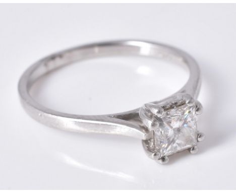 
	
		A diamond single stone ring, the Princess cut diamond, approximately 0.40 carats, in a claw set mount, mounted in platin