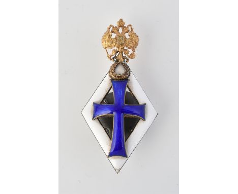 
	
		Russia, Imperial University graduate badge, silver gilt and enamel, blue cross over white field, St. Petersburg circa 19