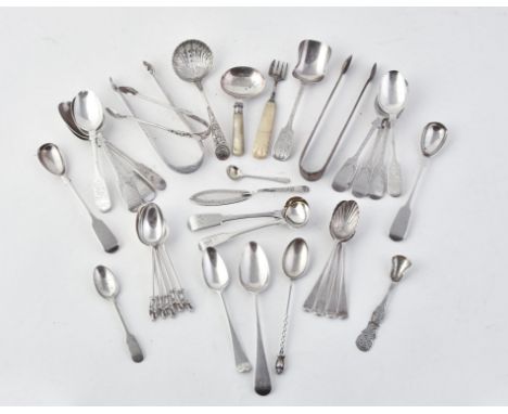 
	
		Y&nbsp;A collection of silver flatware, to include: six Edwardian fiddle pattern tea spoons by Charles T. Maine, London 