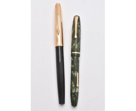 
	
		Parker, 51, a black fountain pen, the gold plated cap with arrow clip, hooded nib, squeeze bar filling system, inked; an