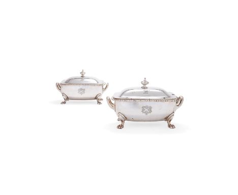 
	
		A matched pair of late Victorian silver sauce tureens, liners and covers by Garrard and Co., London 1895 &amp; 1901, rou