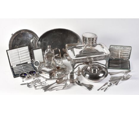 
	
		A collection of silver items, to include: a silver shaped circular salver by Atkin Brothers, Sheffield 1926, with a rais