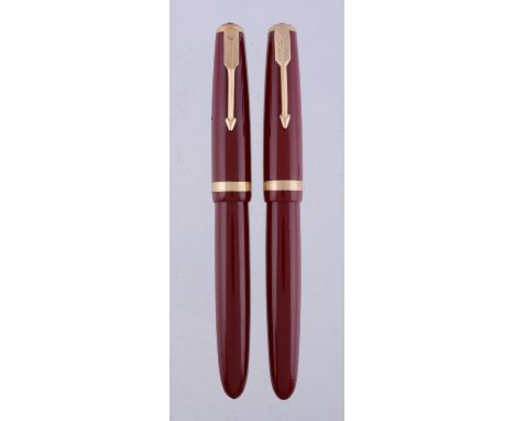 
	
		Parker, Demi Duofold, a burgundy fountain pen, the cap with a gilt arrow clip and cap band, the nib stamped 14K, squeeze
