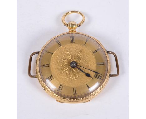 
	
		18 carat gold open face pocket watch,
		no. 18839, circa 1863
		Movement: Lever fusee, undersprung three armed balance
	