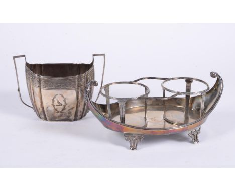 
	
		A George III silver twin handled shaped oval sugar basin by Thomas Wallis II, London 1799, with twin harp handles, reede
