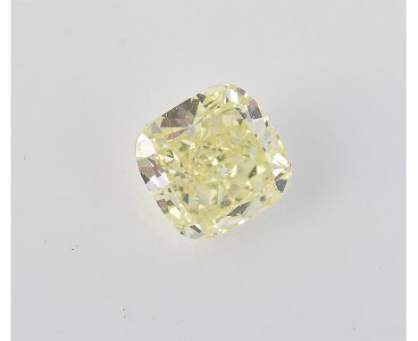 
	
		†&nbsp;An un-mounted fancy light yellow coloured diamond, cushion modified brilliant cut, stated to weigh 0.65 carats
		