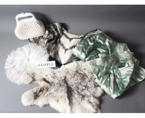 Various antique shawls, two Victoria bodices, a 1920s Pierrot dress and tambourine, and various other items of costume (four 
