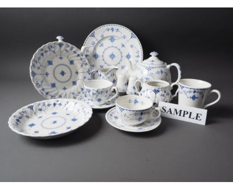 A matched part combination service comprising of mostly Furnivals "Denmark", Masons "Denmark", and Myott "Finlandia" pattern 
