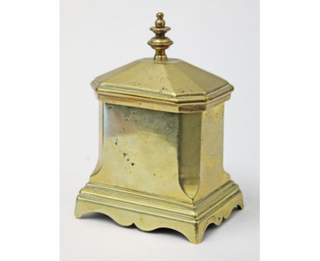 A Georgian brass tea caddy, height 15cm. Condition - old repair to base, general wear.