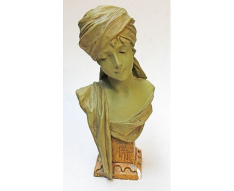 An Art Nouveau style plaster figure, height 47cm. Condition - various chips throughout.