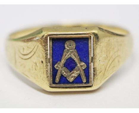 A 9ct gold Masonic swivel ring, gross wt. 3.9g, size U.