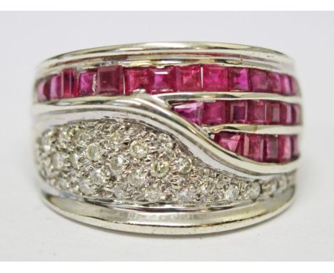 A 9ct gold diamond ruby ring, gross wt. 6g, size M.