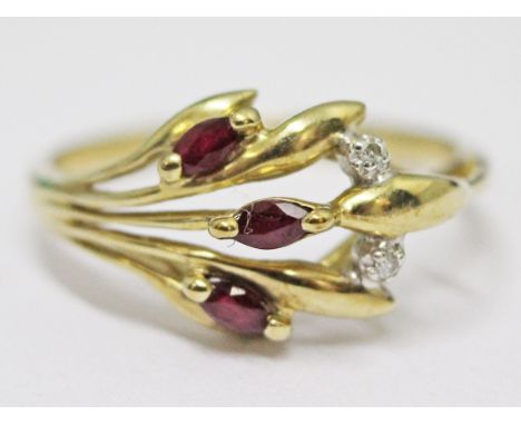 A 9ct gold ruby diamond ring, gross wt. 2.1g, size Q.