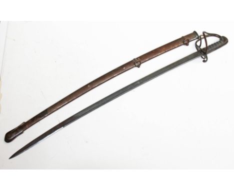 A 19th Century dress sword and scabbard. Inscription on blade, although rubbed and very difficult to make out, reads: "Presen