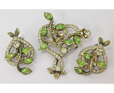 A vintage brooch and earring set circa 1960s by Mitchel Maer for Christian Dior, brooch length 5.2cm and the earrings 3.4cm e