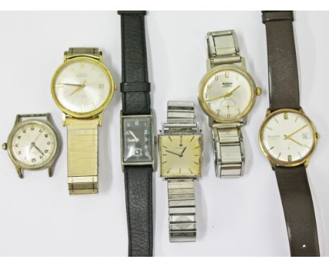 A group of six vintage wristwatches.