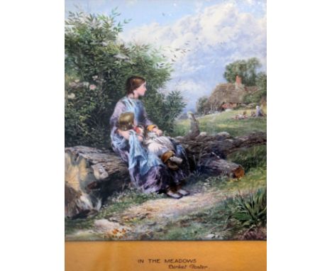 After Birkett Foster, girl and child sta on fallen tree trunk, watercolour, 18cm x 22cm, bearing monogram, glazed and framed.
