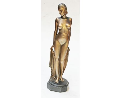 An Art Deco plaster figure formed as a nude lady, height 35cm. Condition - minor chips to paint, generally good.