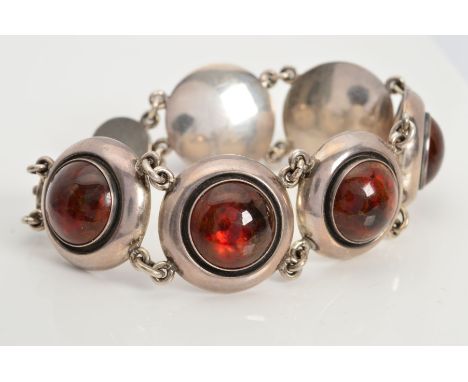 A DANISH MODERNIST NIELS ERIK FROM AMBER COLOUR STONE SET BRACELET, comprised circular panels to round button style clasp, me