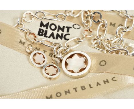 A MODERN MONT BLANC NECKLACE AND MATCHING EARRINGS SET, necklace comprised heavy plain links featuring the Mont Blanc signatu