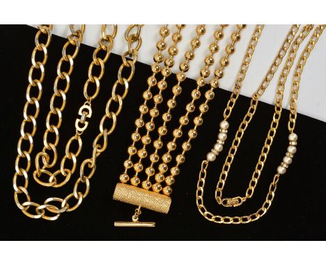 THREE CHRISTIAN DIOR NECKLACES, the first designed as five rows of beaded chains, to the cylindrical terminals and T-bar clas