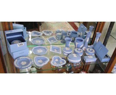 Shelf of Wedgwood blue Jasperware china