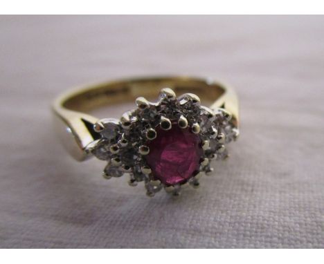 Gold ruby &amp; diamond cluster ring