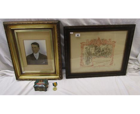 Great War medal - 9871 PTE. T.E.PRICE Worcs R, discharge certificate &amp; portrait together with early tin