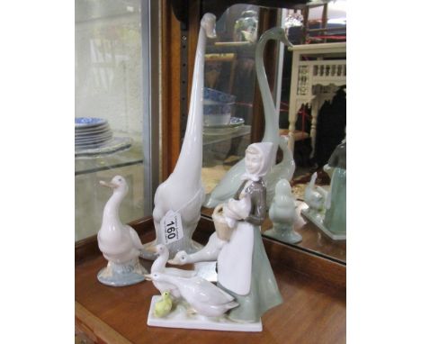 3 Lladro Nao geese &amp; Lladro Nao lady figure with geese