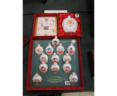 2 boxed sets of Manchester United themed Scotch whiskey decanters - All full