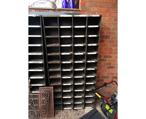 Large vintage steel industrial pigeon hole cabinet