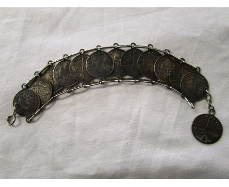 Vintage souvenir silver coin bracelet