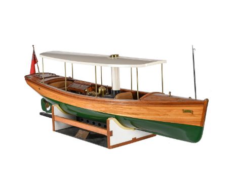A FINE QUALITY MODEL OF A WINDEMERE STEAM POWERED LAUNCH With detailed planking and brass-work fittings below passenger canop