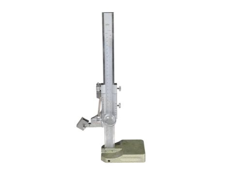 A CASED 10 INCH VERTICAL IMPERIAL/METRIC VERNIER HEIGHT GAUGE In fitted case 42.5cm x 20.5cm x 10cm  Provenance: Once the pro